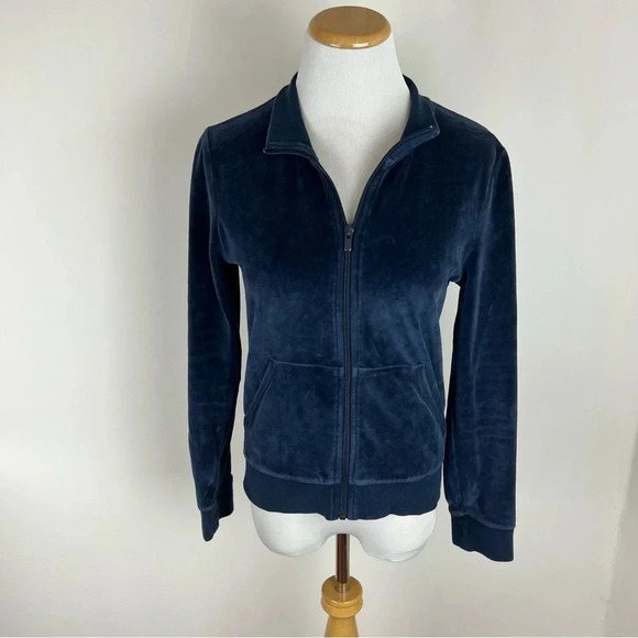 Aritzia Sunday Best Velour Zip Up Jacket Sweatshirt Hoodie Size M Blue - Picture 1 of 5